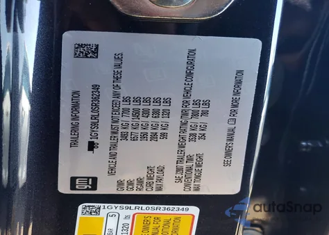 2025 Cadillac Escalade Esv Premium Luxury из США, поврежденный, VIN 1GYS9LRL0SR362349